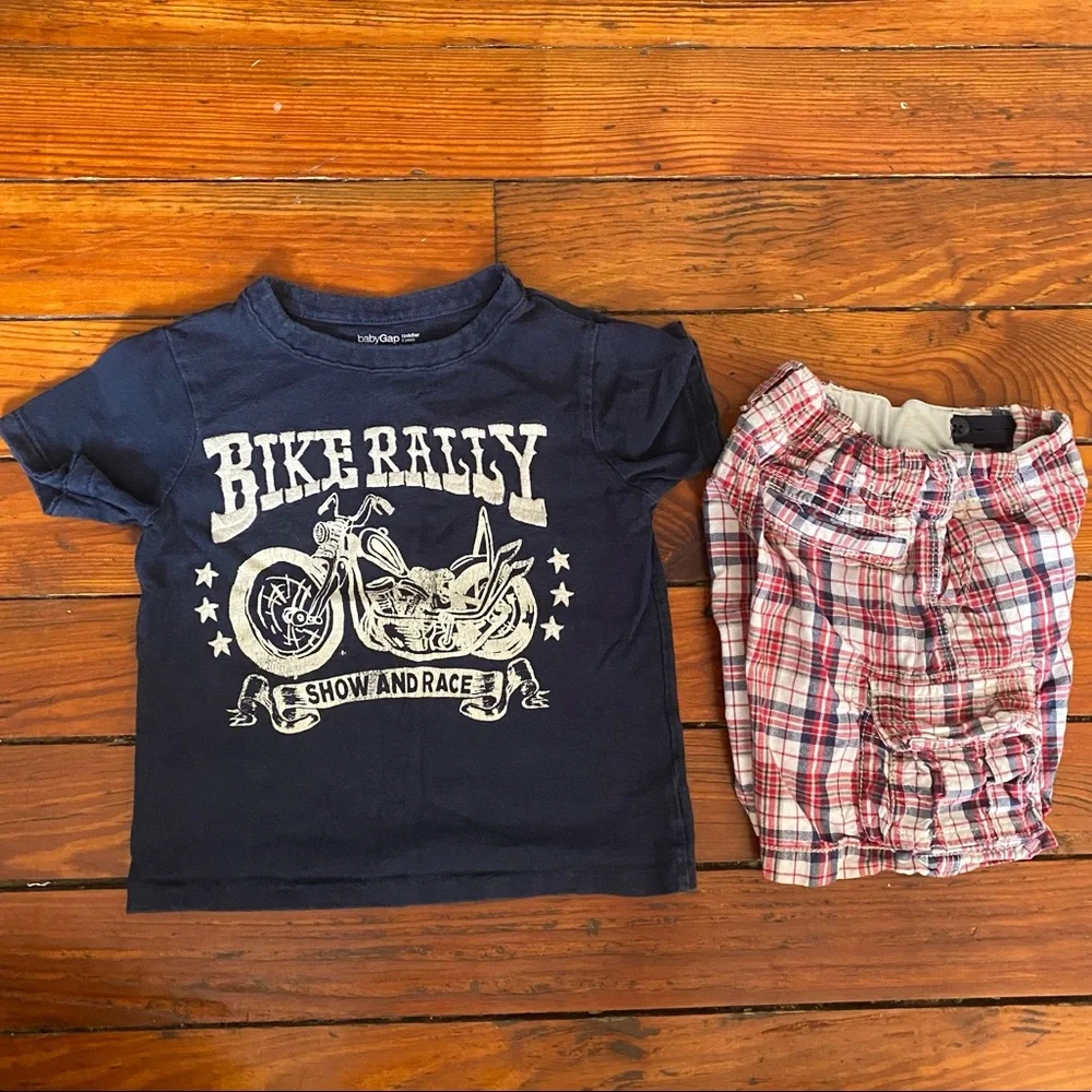 Gap Outfit Blue T-Shirt Red Plaid Shorts Size 2